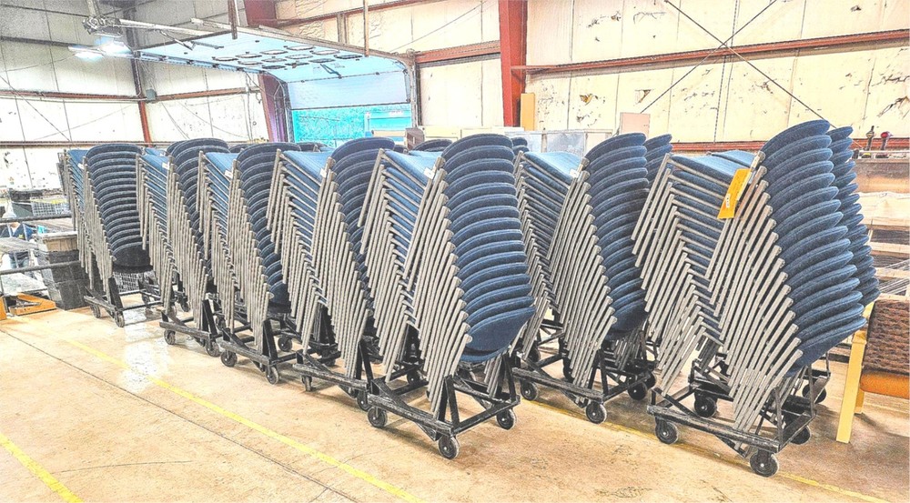 32 UNITS - TWO RACKS of 16 VERSA KI STACKABLE CHAIRS RACK ON WHEELS FREE SHIP