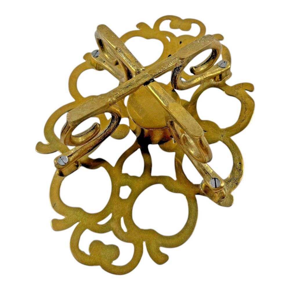 Solid Brass Apple Pattern Tea Light Warming Trivet 9" x 6.25" Vintage 70's