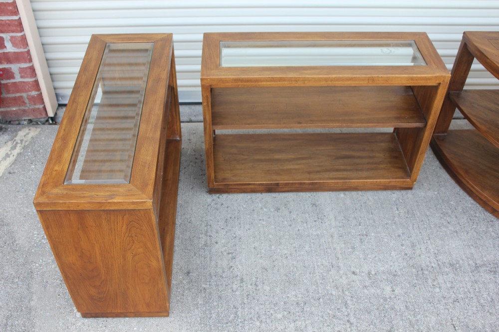 Drexel Heritage bookcase, 2 side tables, 1 corner table