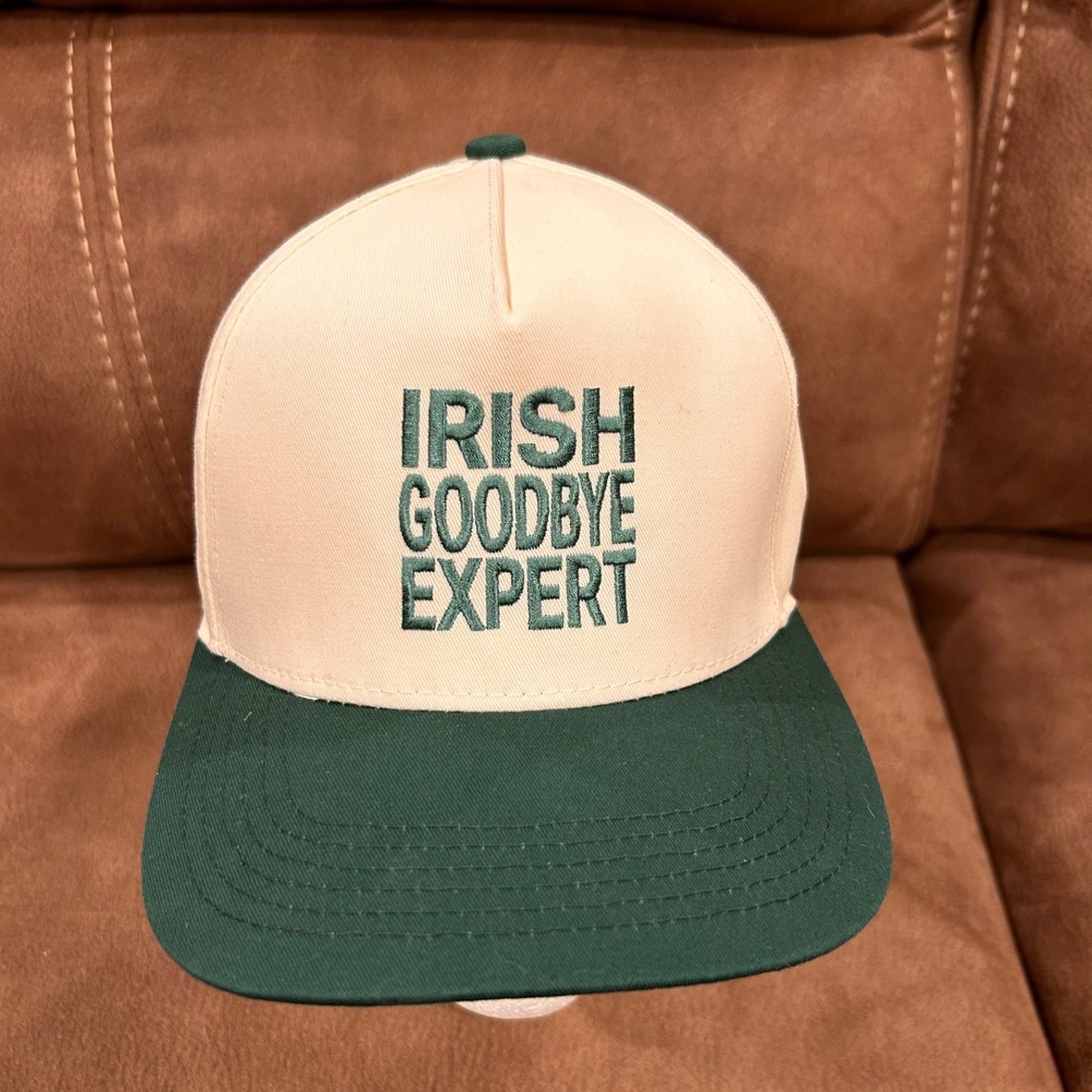 Irish Goodbye Expert ~ Green/Beige Canvas Snapback Hat - Adjustable