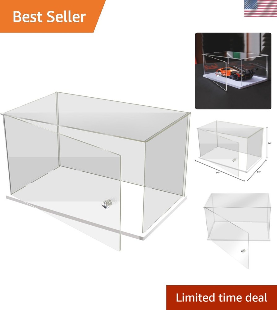 Sturdy Dustproof Acrylic Display Case - White Base, Easy Assembly, 14x14 Inch
