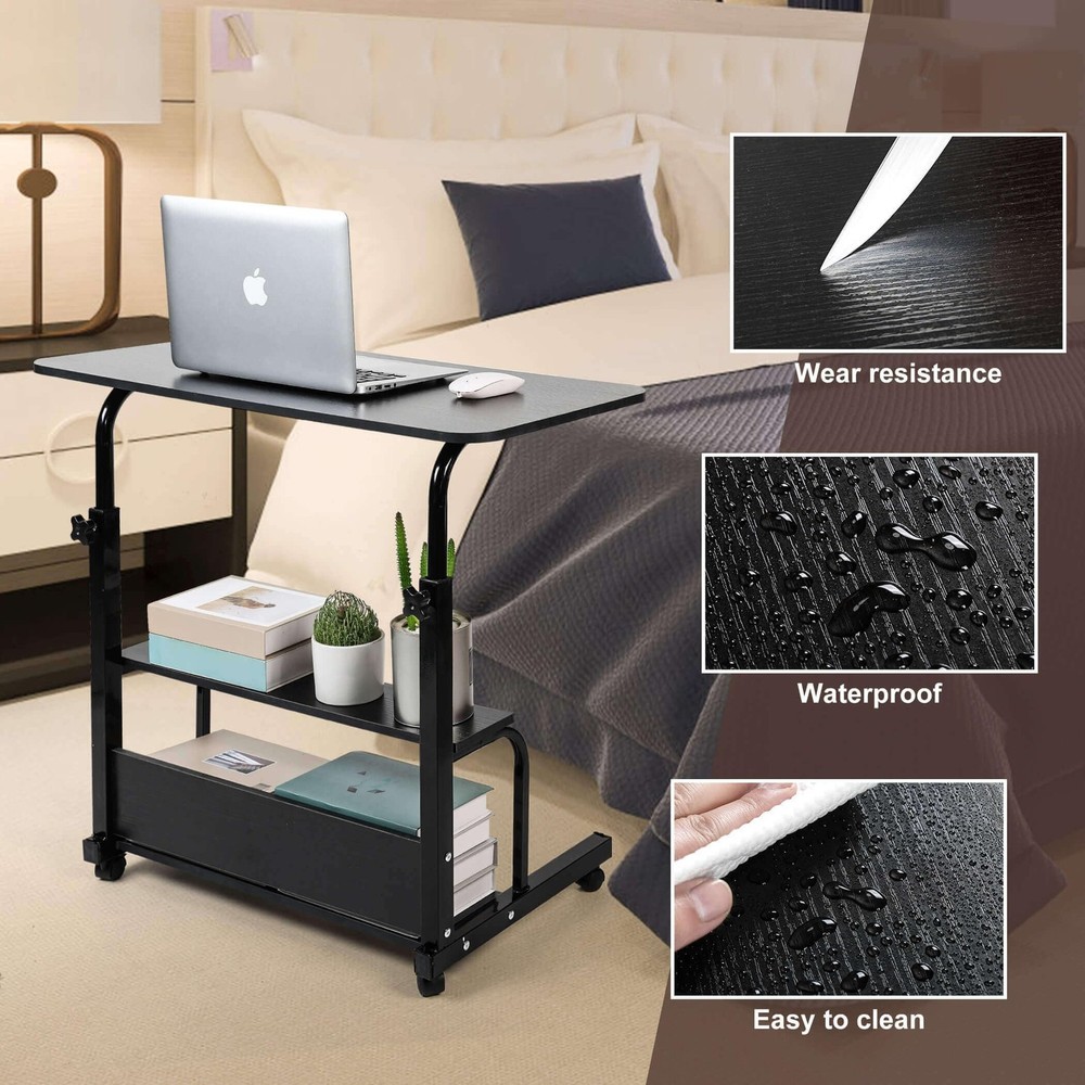 Adjustable Height Mobile Computer Desk for Small Space Rolling Writing with W...