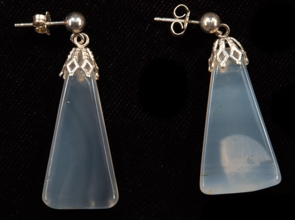 Sterling Silver Clear Stone Triangle Filigree Dangle Earrings Studs NEW