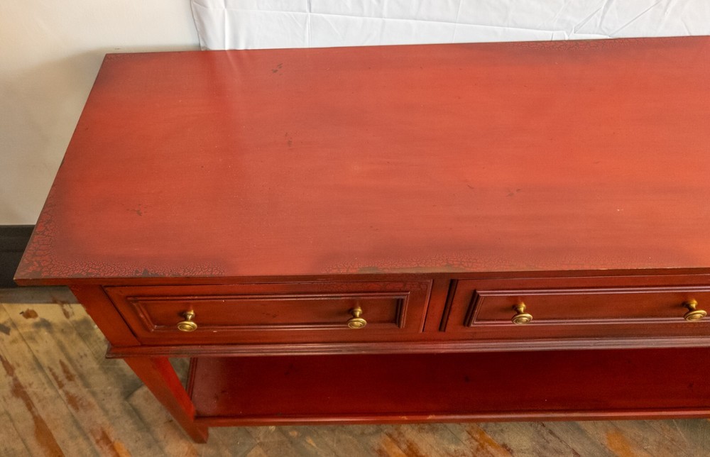 Vintage Old Hickory Chair Company Red Sideboard Console Table