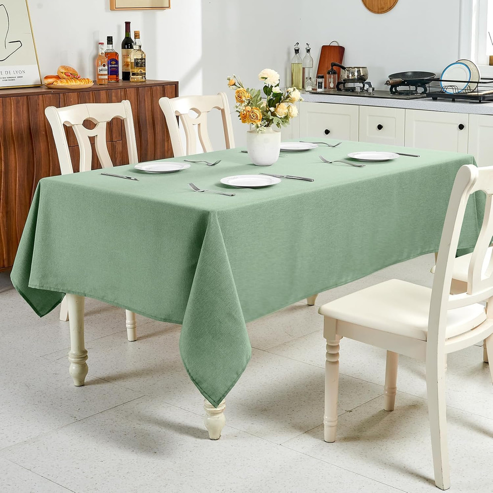 Textured Linen Table Cloth for Rectangle Tables - Sage Green Tablecloths Rectang