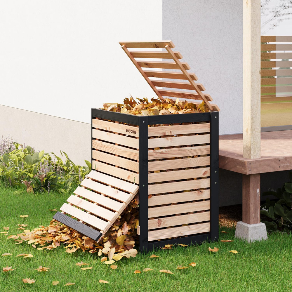 130 Gallon Solid Wood Composter, Outdoor Compost Bin with Pull-Out Door, Heavy D