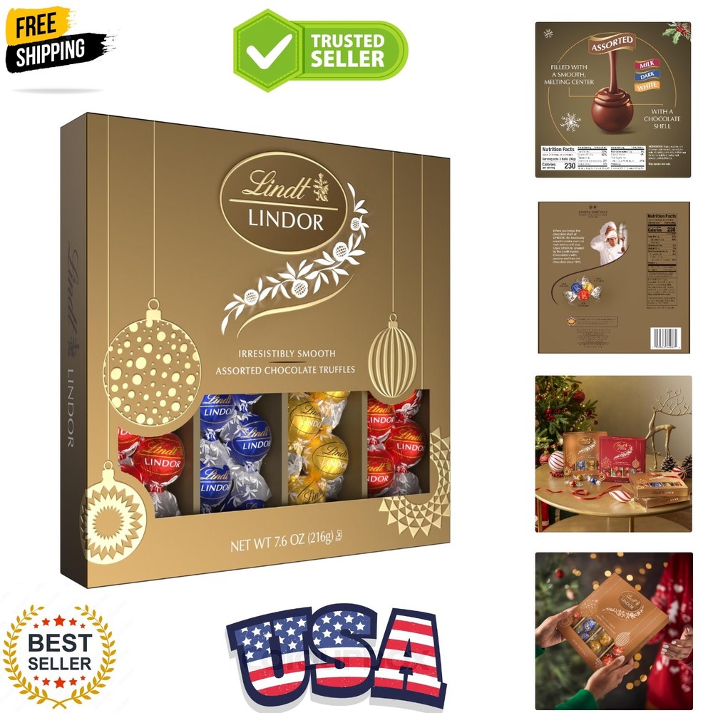 LINDOR Assorted Chocolate Candy Truffles Modern Gift Box, Assorted Chocolate ...