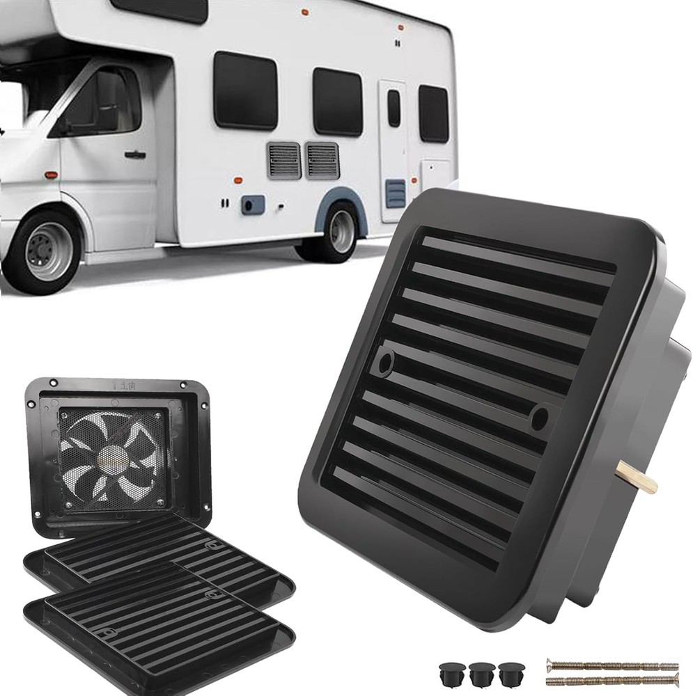 12V Motorhome Black Side  Air Vent Quiet Blade Ventilation Cooling Fan Exhaust