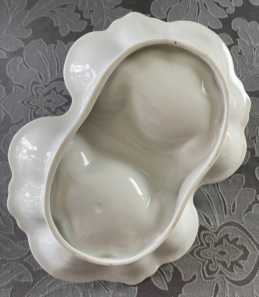 Antique White Divided Filigree Serving Dish with Handle