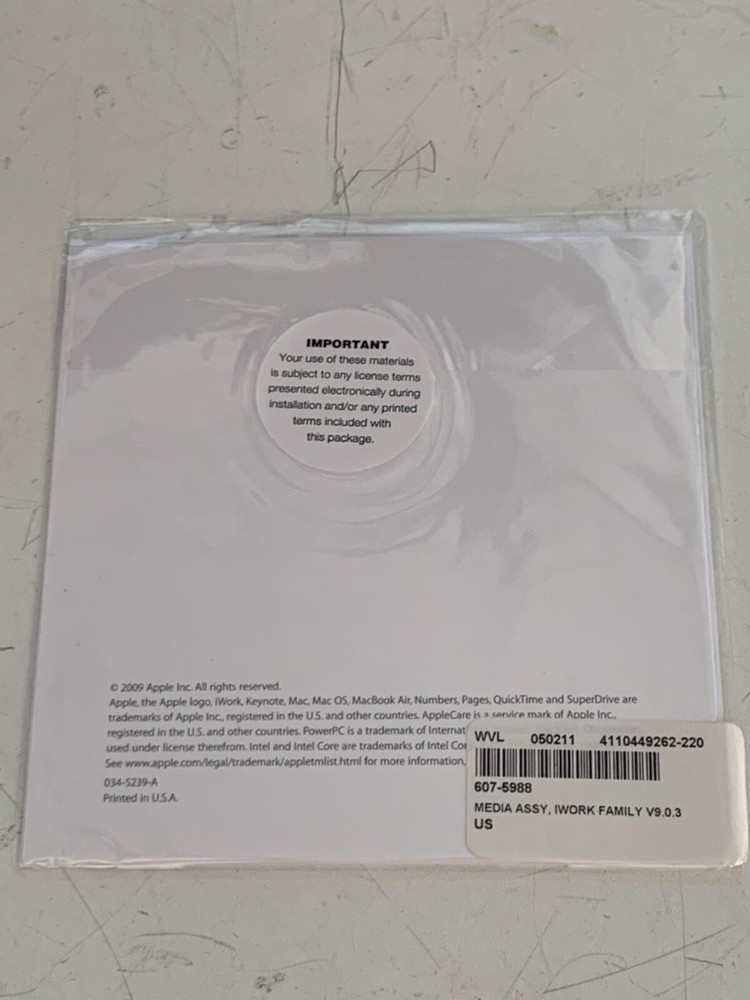 Apple Mac iWork V9.0.3 Install DVD