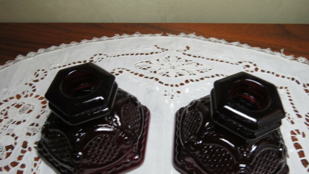 2 Avon 1876 Cape Cod Ruby Single Candlesticks
