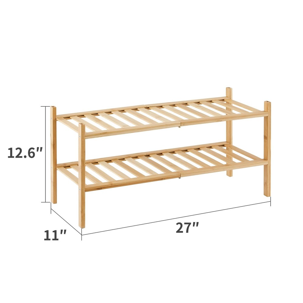 2-Tier Bamboo Shoe Rack for Entryway, Stackable | Heavy Duty | Multi-Function...