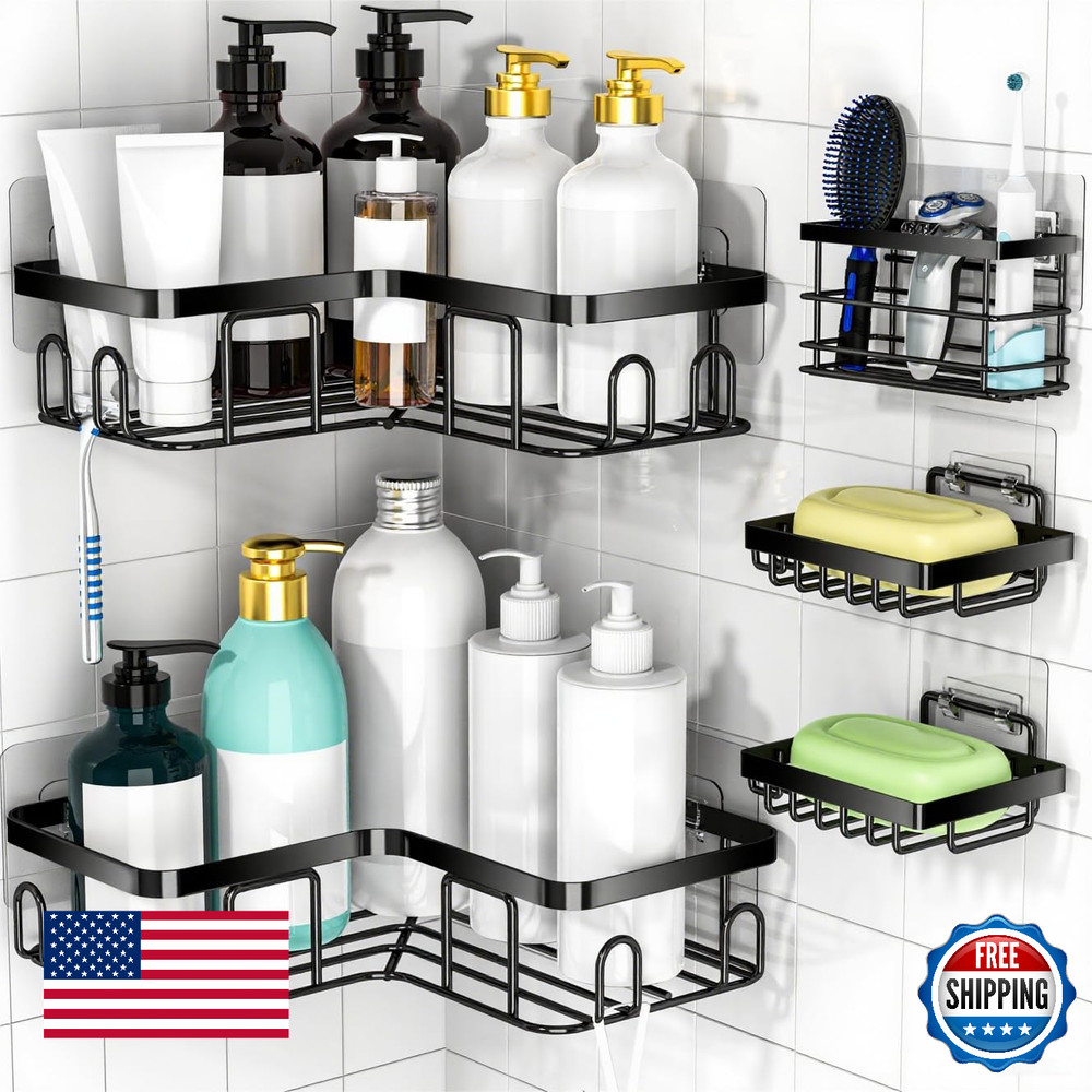 Moforoco 5-Pc L-Shaped Shower Caddy 10.2" Rustproof Corner Organizer