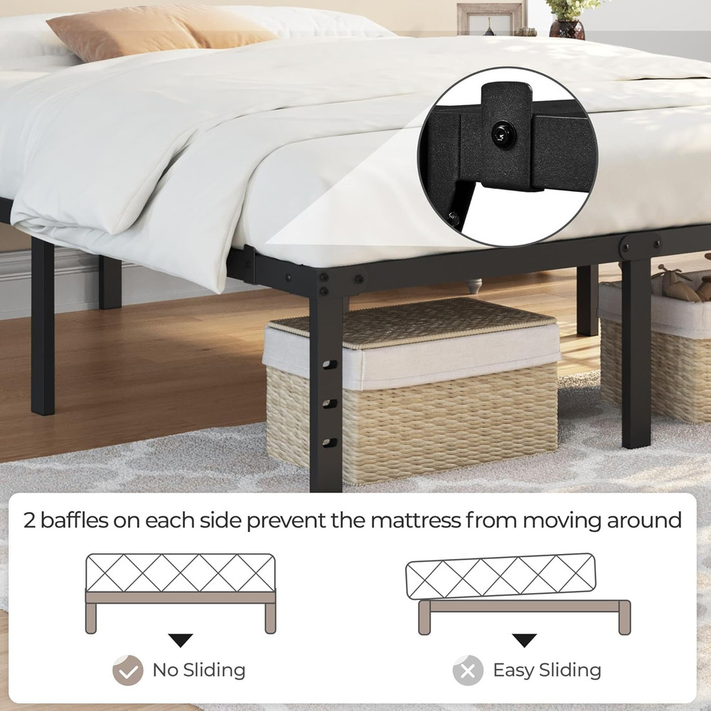 14" Metal Queen Platform Bed Frame with Storage, Easy Assembly, No Box Spring