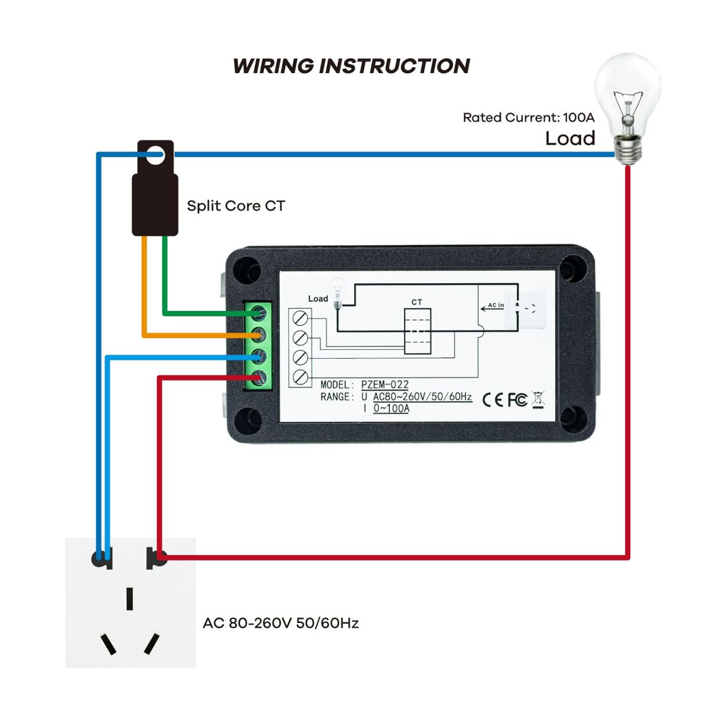 AC 80-260V 100A LCD Digital Display Multi-Function Power Monitor Voltage Current