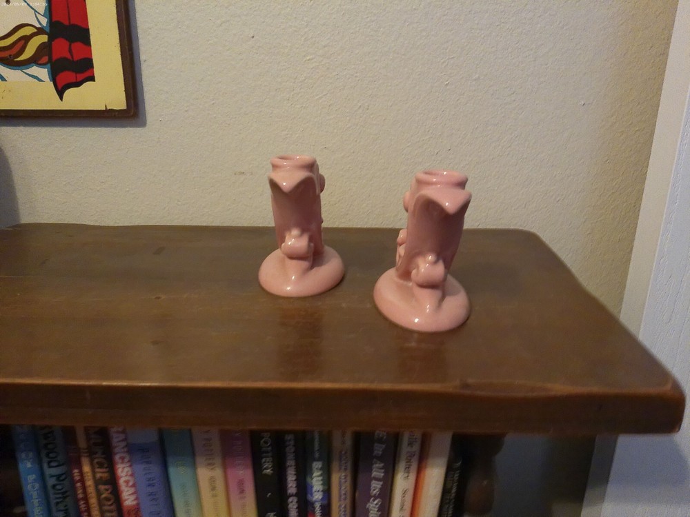 Vintage Abingdon Pink Cornucopia Candle Holders Pair