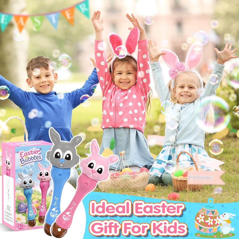 Bubble Machine for Kids, 2 Pack Bunny Bubble Wands, Easter Basket Stuffers for T