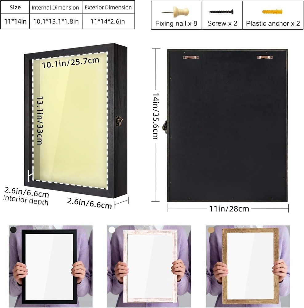 11x14 Rustic Black Shadow Box Frame with Glass Door