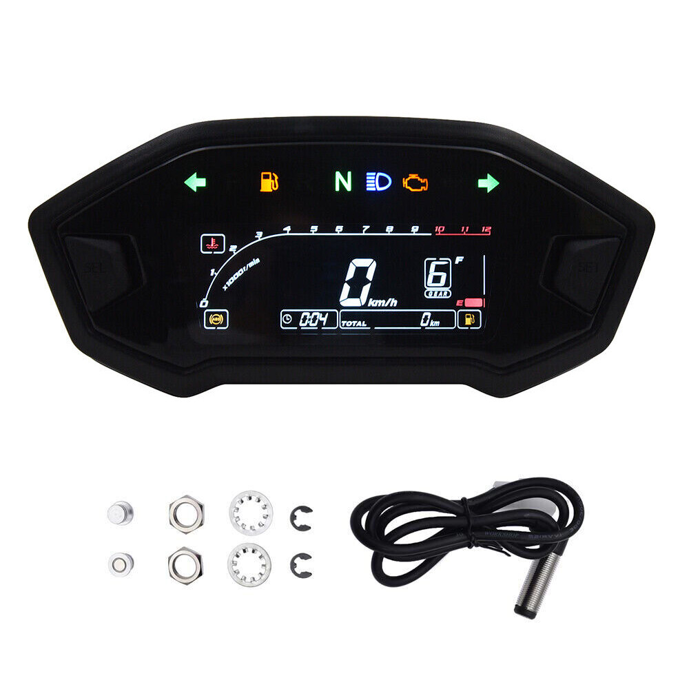 Motorcycle Speedometer Universal Tachometer LCD Digital Odometer Gauge Fuel