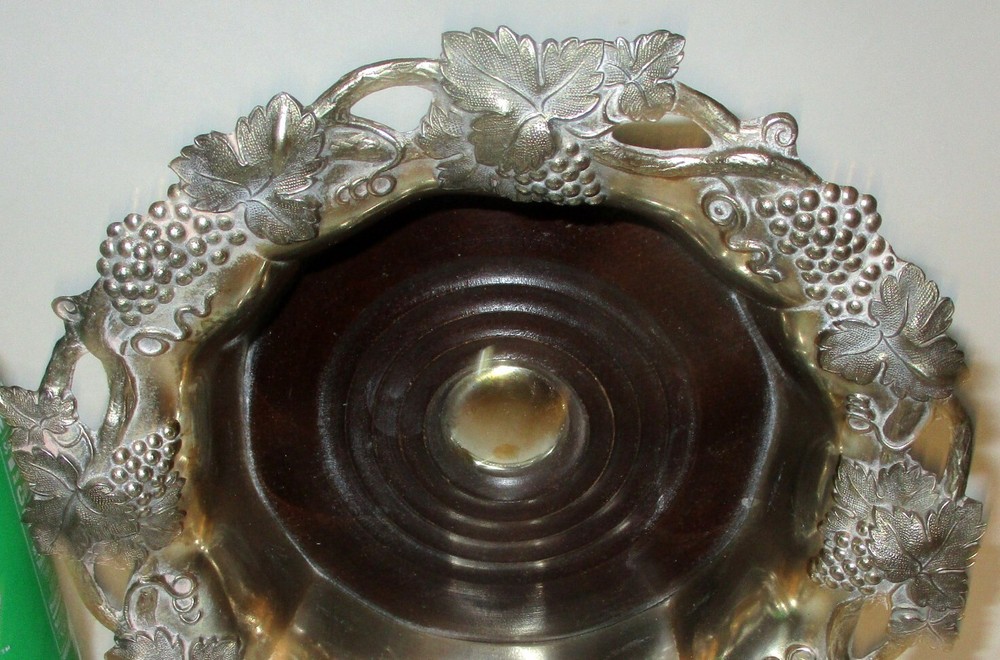 Vtg Silver WINE BOTTLE COASTER Grapes Barware Hallmarked Regency Design