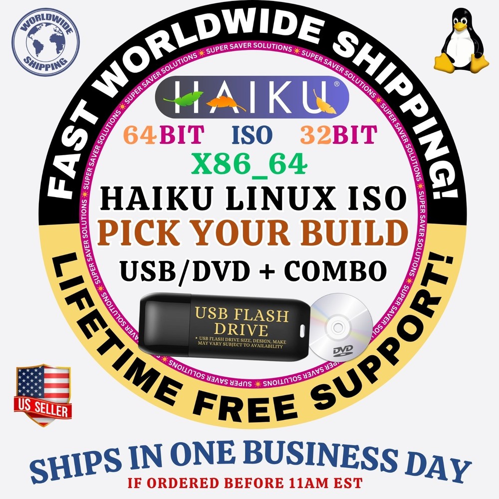 HAIKU Linux OS ISO ALL VERSIONS 64BIT USB-DVD, LIVE-FULL BOOT, MAC PC
