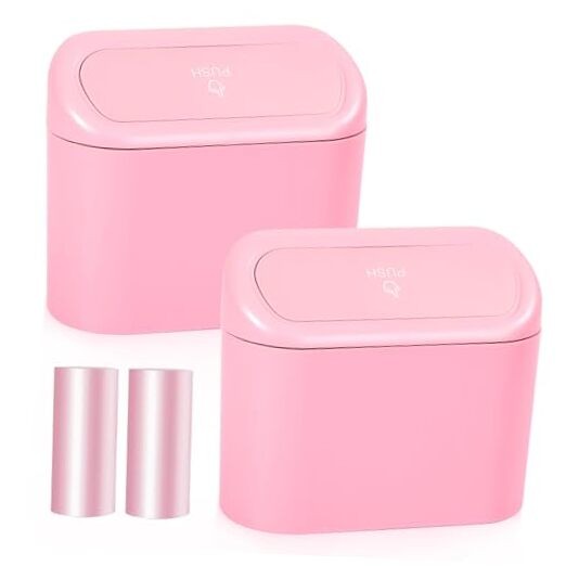 Pink Car Trash Can with Lid - Pack, Mini Auto Garbage Can 2 Silver Diamond