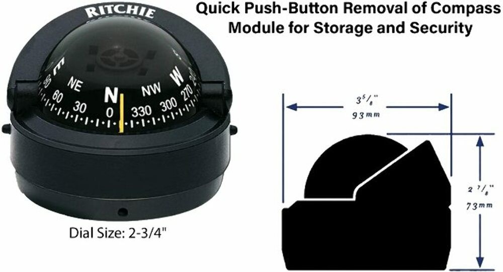 Ritchie Explorer Compass S-53 Traditional Black Surface Mount Boat Marine Light