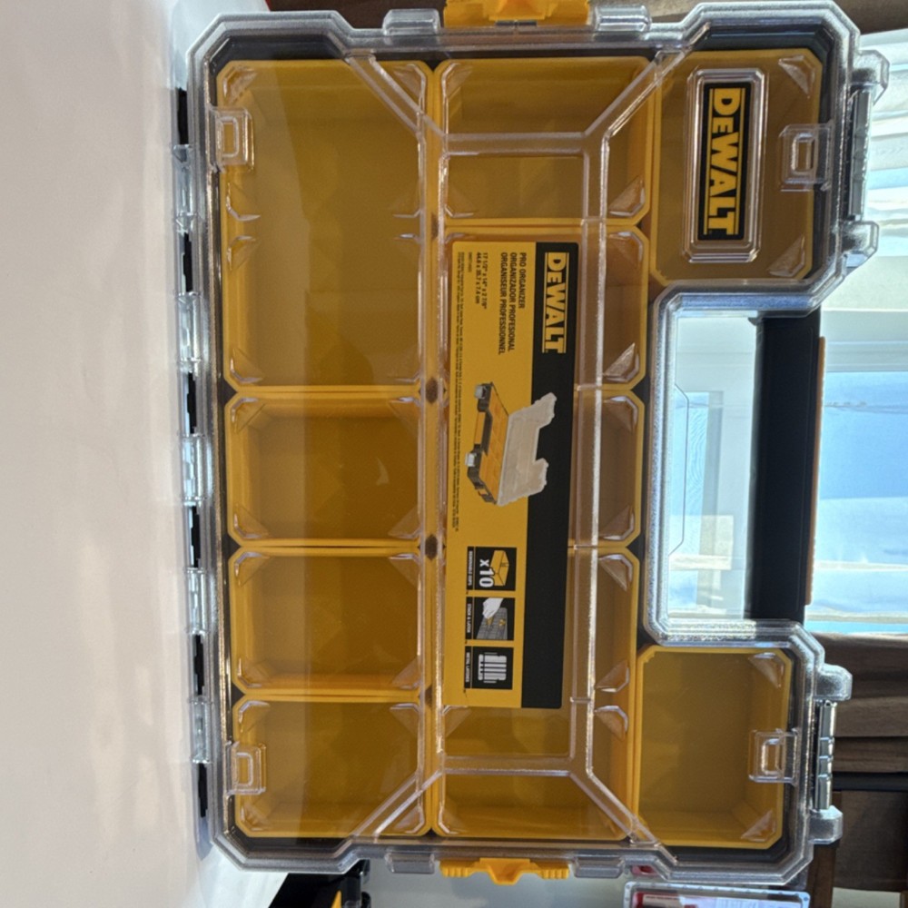 DEWALT PROFESSIONAL ORGANIZER Tool Compartment Box Plastic Yellow Clear Black