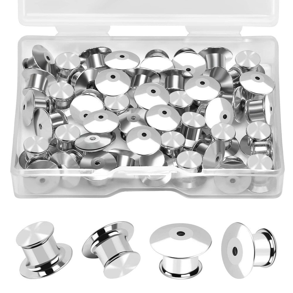 Ceryvop 30 PCS Locking Pin Backs Keepers Clasp, Metal Silver
