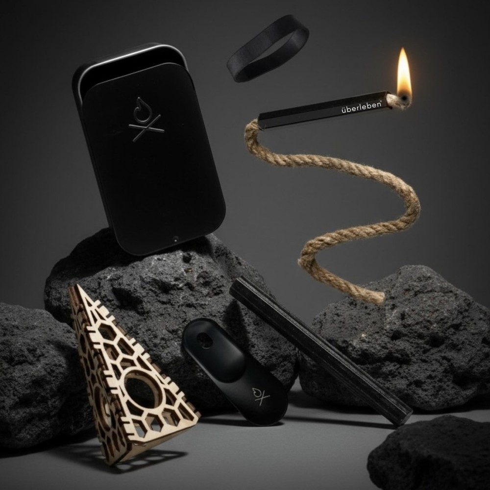 FIREKIT Fire Starter Kit – Ferro Rod, Striker, Tinder Wick & Bellow for Camping