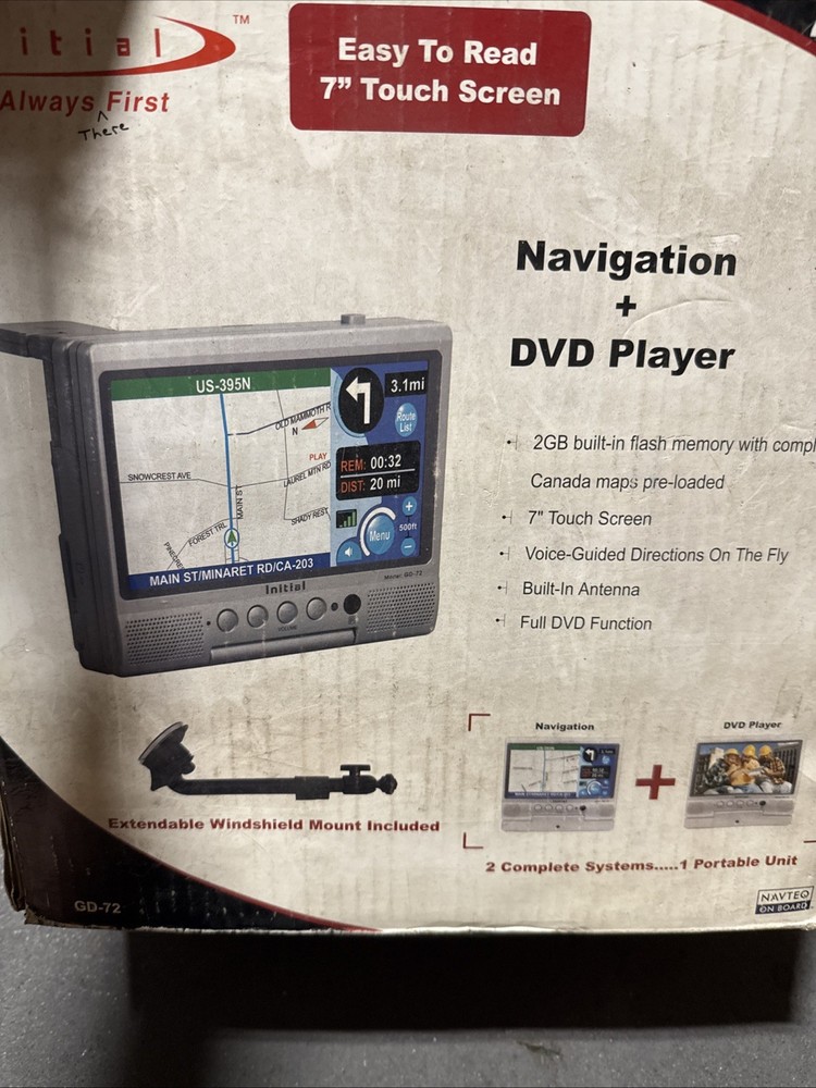 Initial GD-72 PreLoaded Large Screen Auto-routing GPS with DVD Player