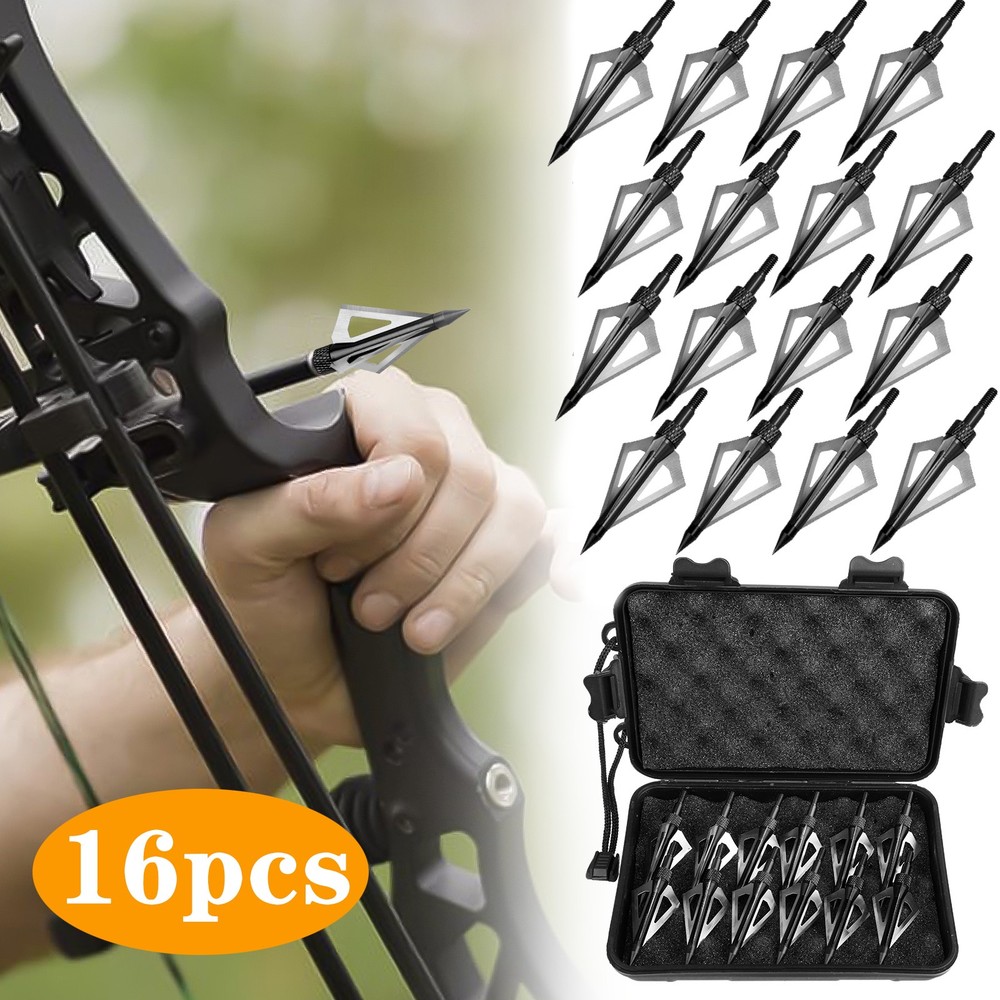 16Pcs 100Grain 3Blade Hunting Archery Broadhead Compound Bow Fixed Arrowhead Tip