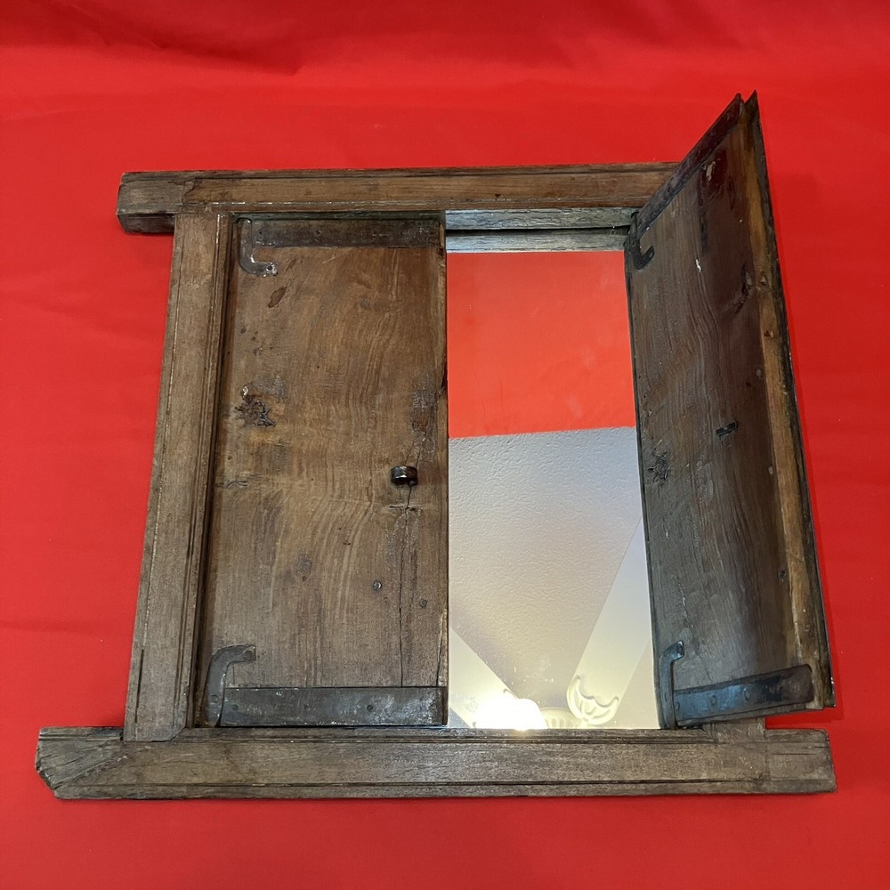 Antique Wooden Wall Decor Mirror / Window Panel / Framed Hand Primitive Crafted