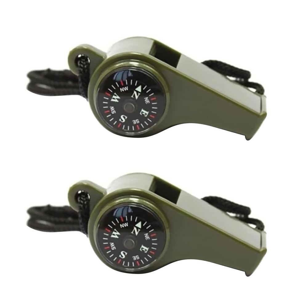 2 Pack Multi-Function Survival Whistle with Compass Thermometer for Hiking