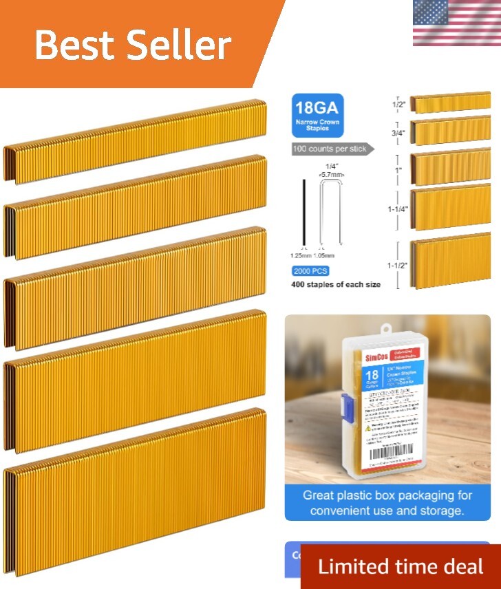 18 Gauge Narrow Crown Staples Assorted Sizes - Rust Resistant 2000 Pcs