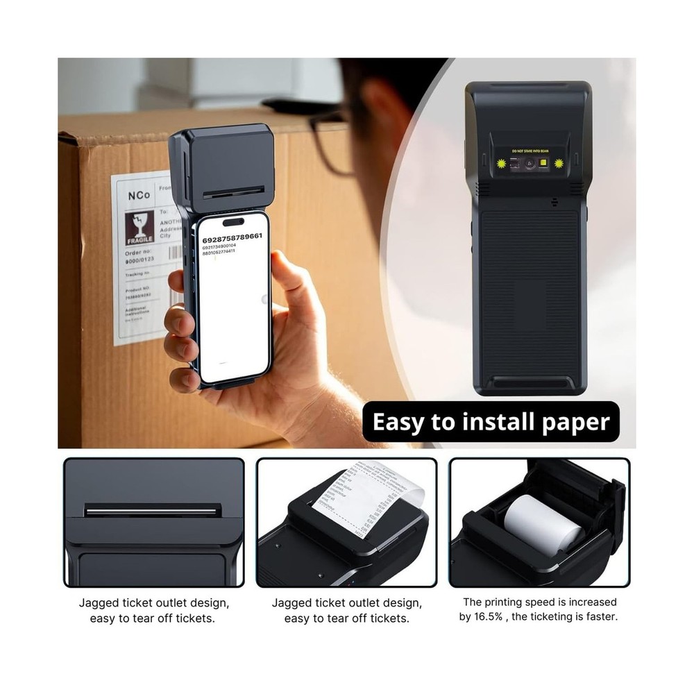POS XP-P1 Portable Thermal Printer, USB & Bluetooth, 58mm Paper Width, High-S...