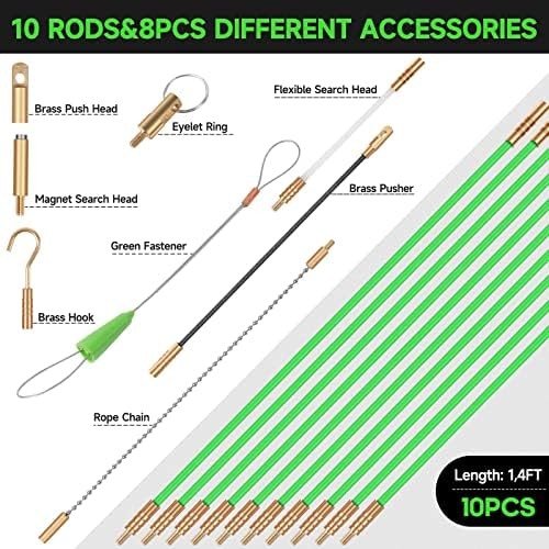 14FT Fiberglass Running Electrical Wire Glow Rods Wire Pulling with 8 Differe...