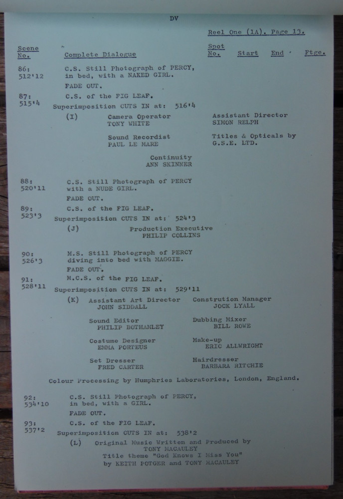 Vintage "PERCYS PROGRESS" Original Domestic Version Export Movie Script 1974