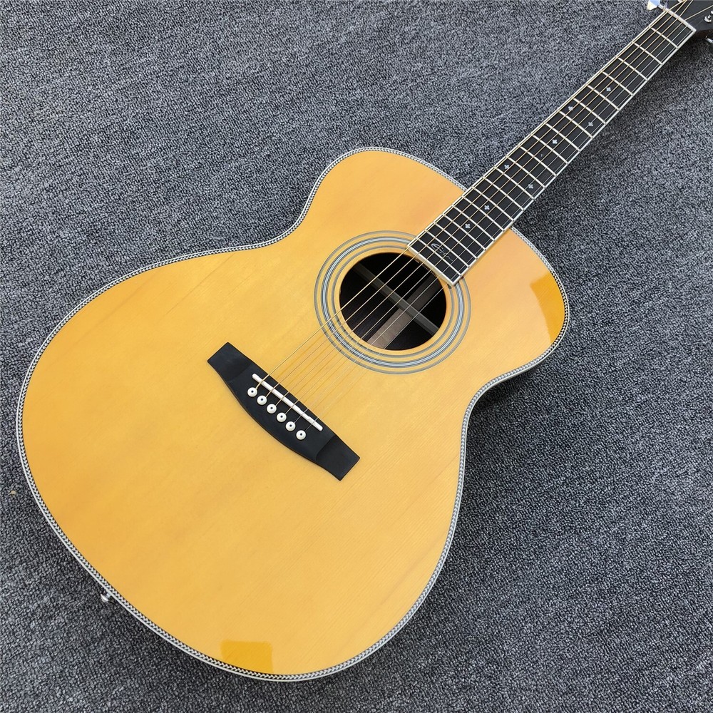 Yellow Solid Spruce 40 Inche OM Type Acoustic Guitar Fishbone Ebony Fingerboard