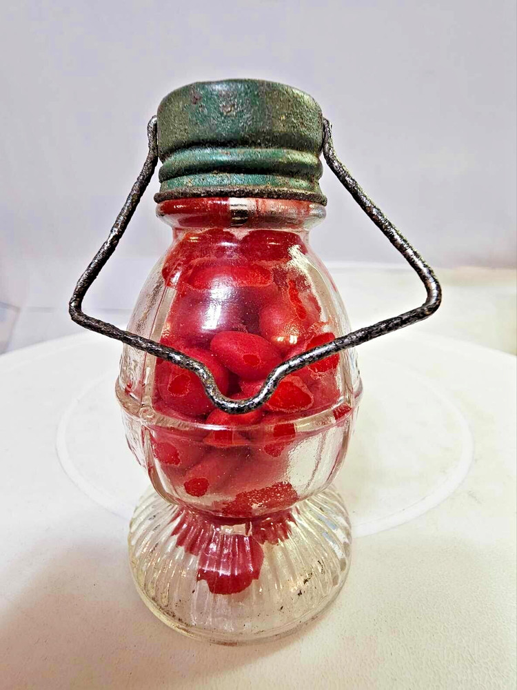 Vtg CLEAR GLASS Small LANTERN W/ CANDY, CANDY CONTAINER MINI- B7- READ