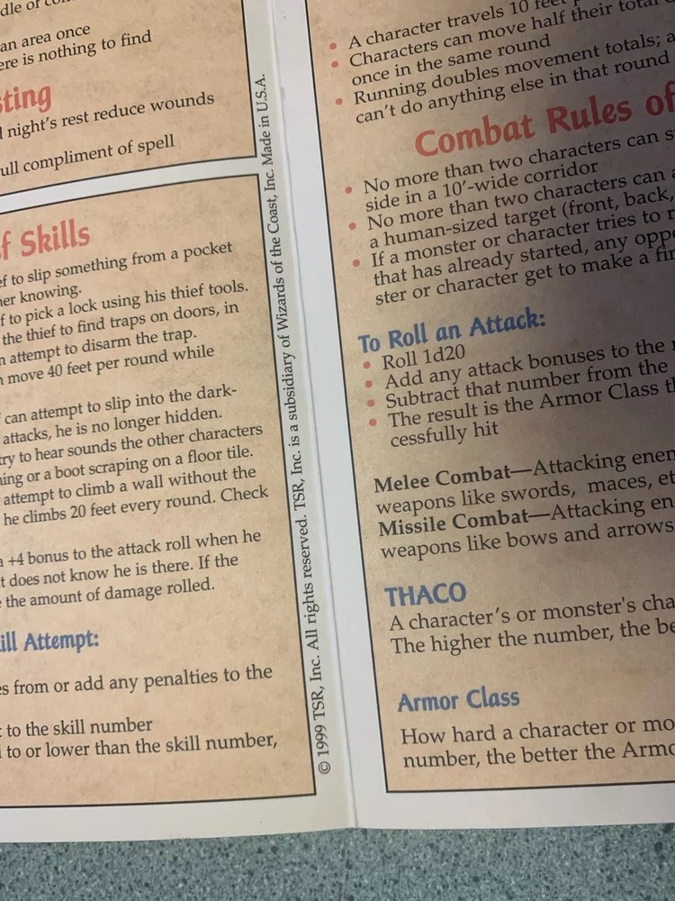 Dungeons &Dragons RARE Adventures & RULES Book 1999 Character SHEETS & Map