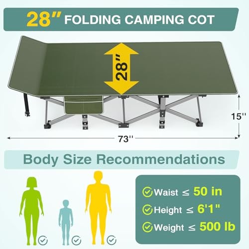 Camping Cot for Adults - Heavy-Duty Cot Bed with Green Basic - 75x28x15"