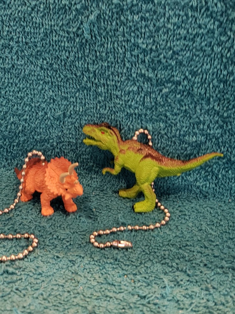 Handmade T-Rex & Triceratops Light/Fan Pull Set – Dinosaur Decor