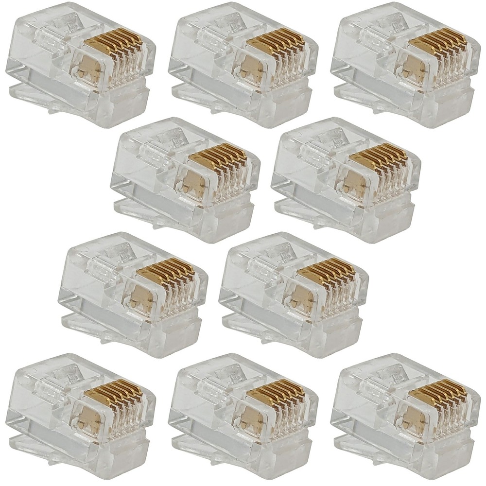 10 Pack RJ11-6 Modular Plugs, 6P6C, Twisted Solid Wire