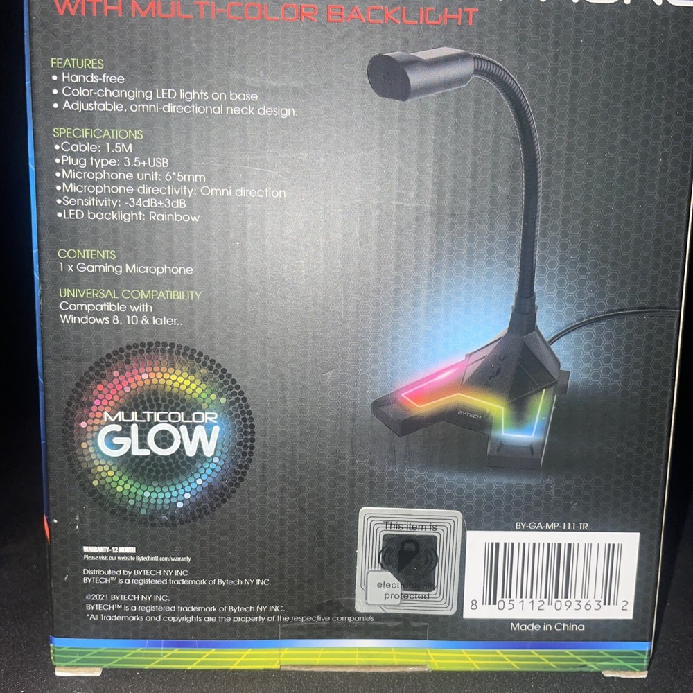 New Bytech Adjustable Gaming microphone - new- Multi Color Backlight Hands Free
