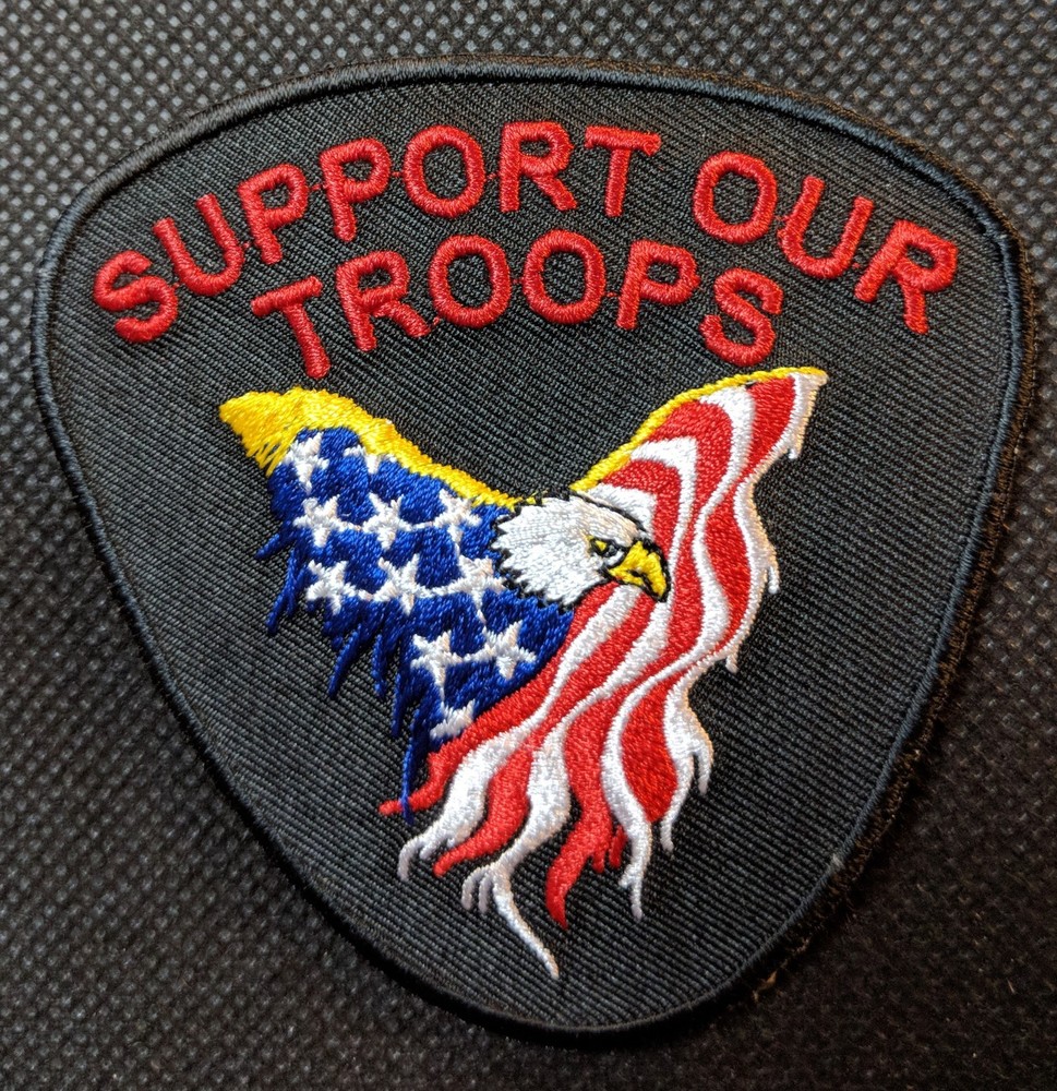 Support Our Troops Flag with Eagle Embroidered Biker Patch