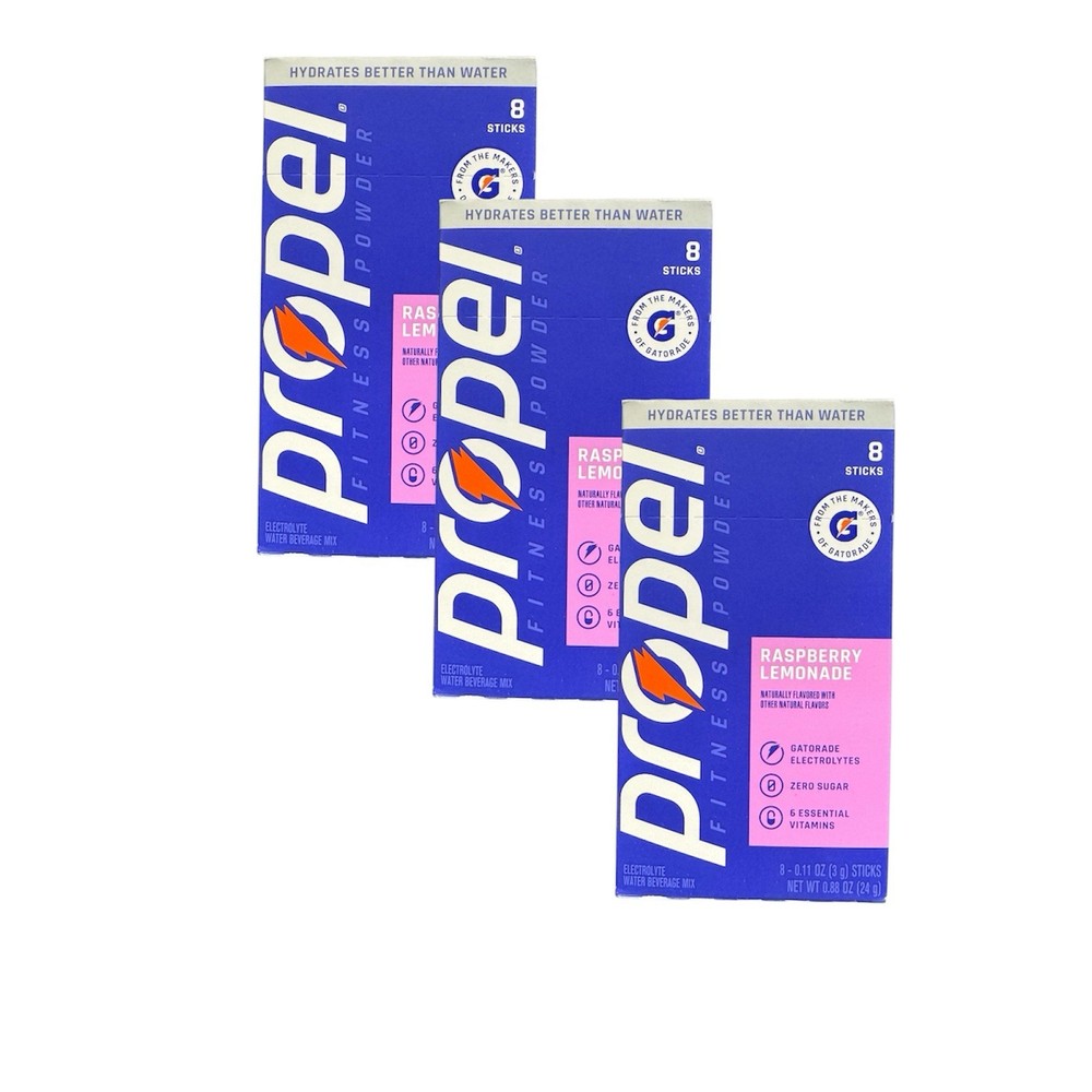 3 Boxes Propel Flavored Water Powder Mix Raspberry Lemonade 24 Servings