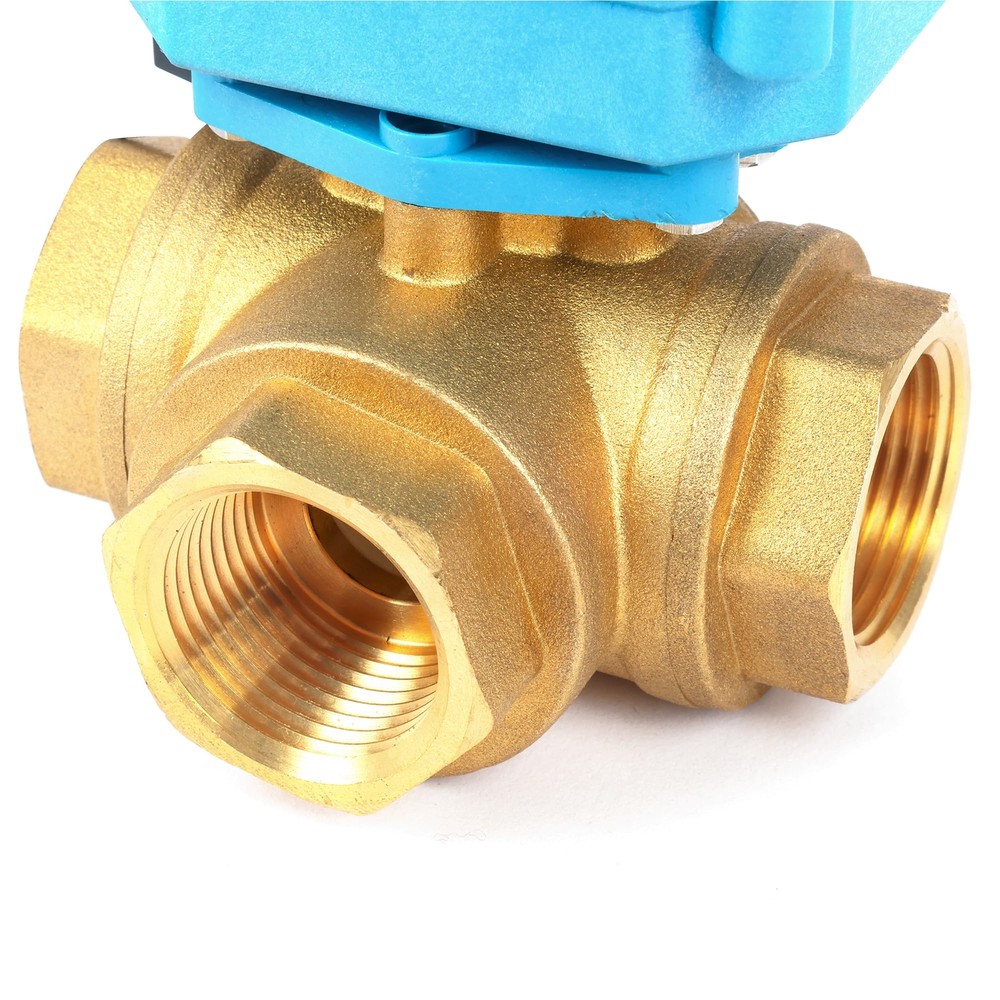U. S. Solid 3 Way T Type Motorized Ball Valve 3/4in Brass 9-24V Manual Function