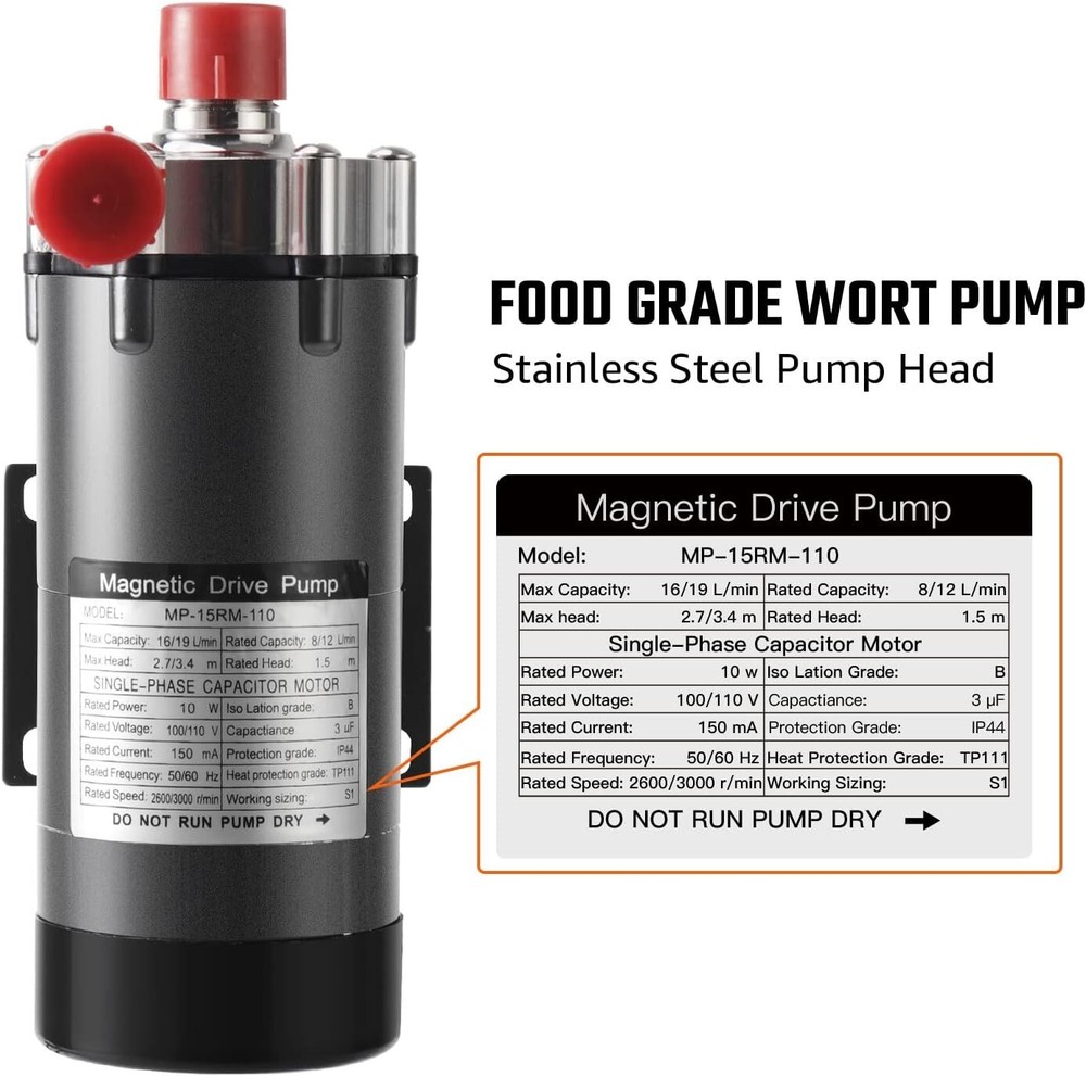 Food Grade Magnetic Drive Pump for Safe Hot Liquid Transfer Homebrew Essential=
