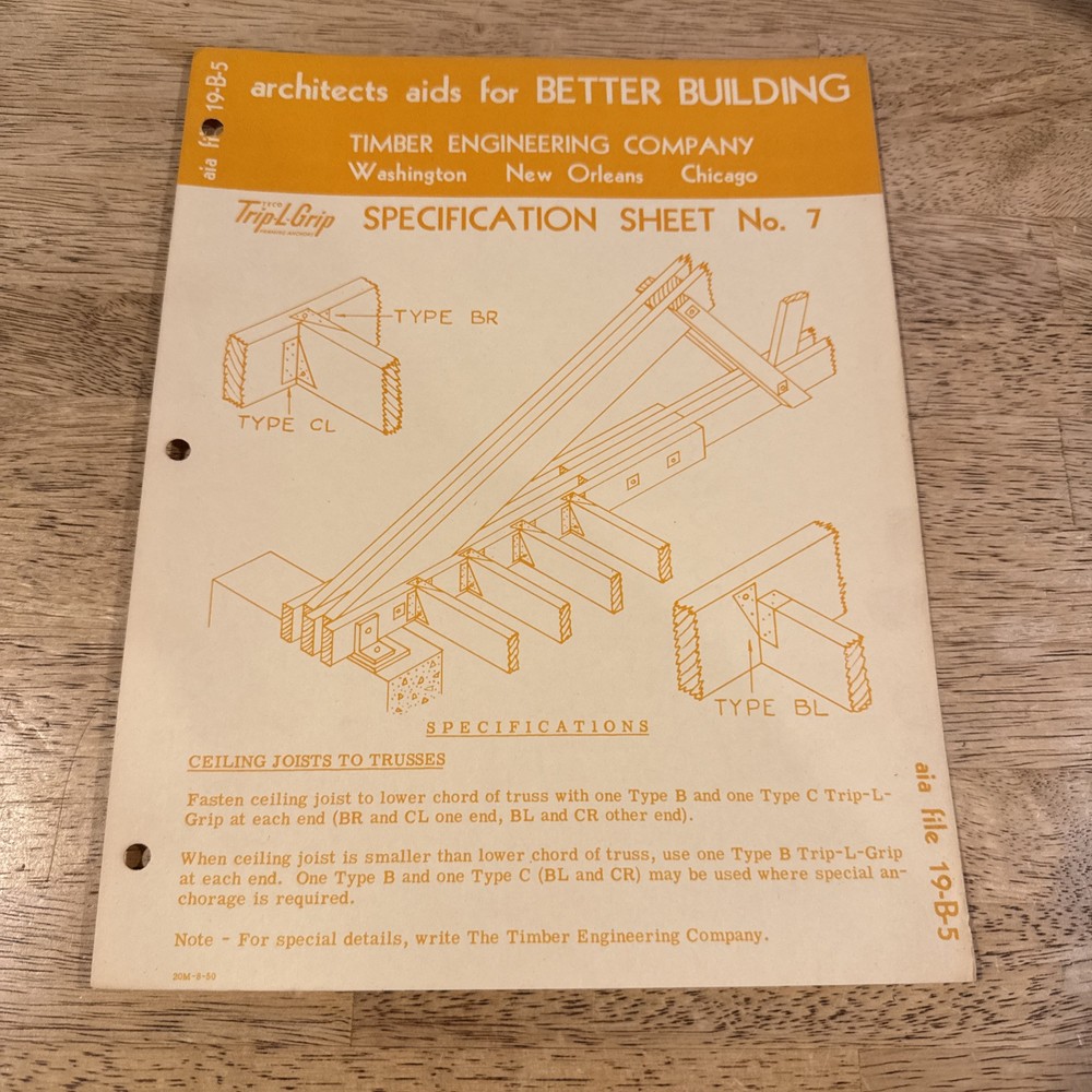 1950 Timber Engineering Co. Trip-L-Grip Specifications Sheet No. 7